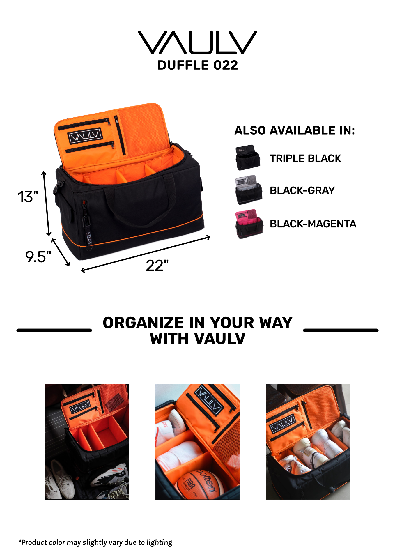 unlimited organization with the vaulv duffle bag