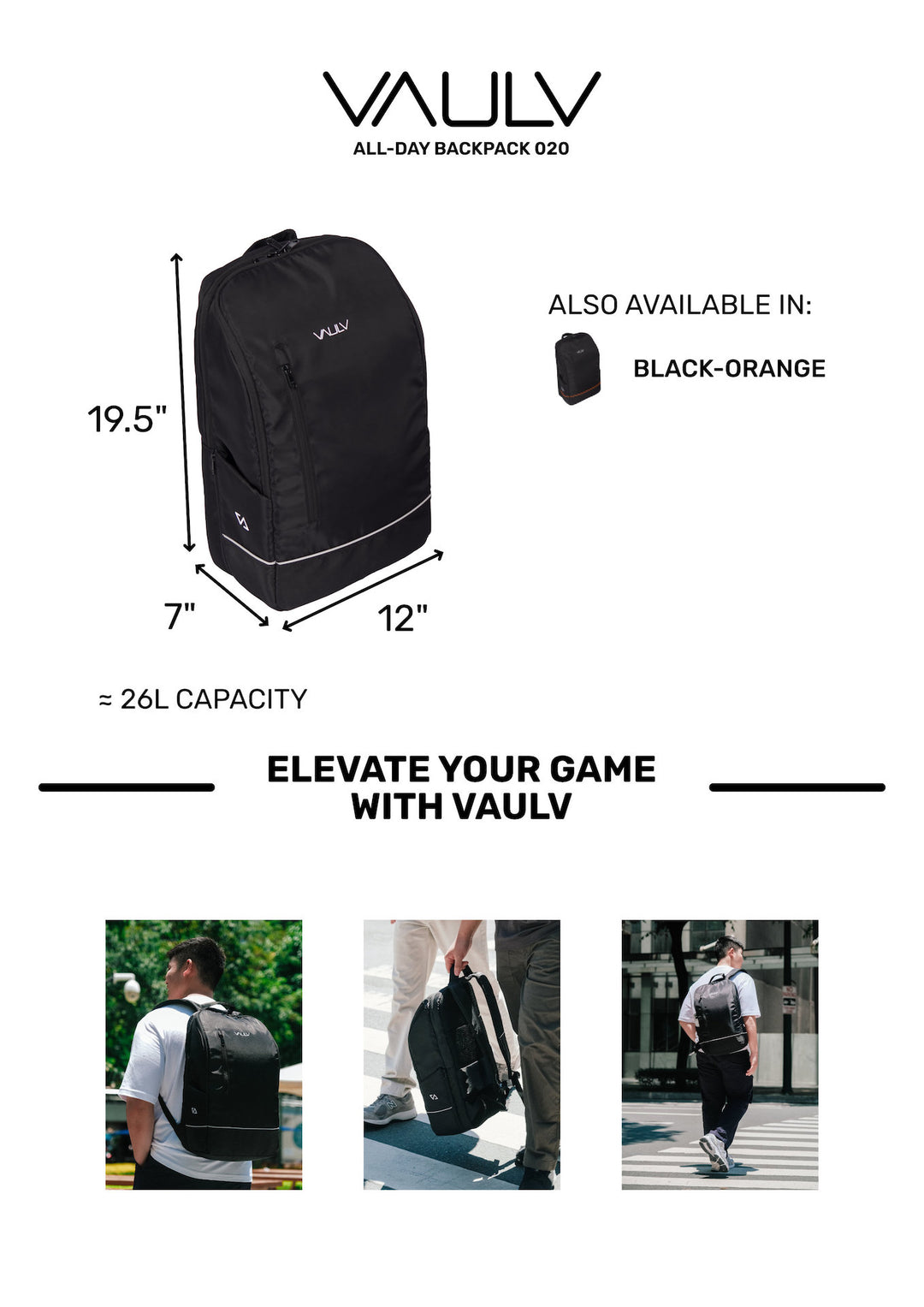 VAULV All-Day Backpack 020 (Black-Gray)